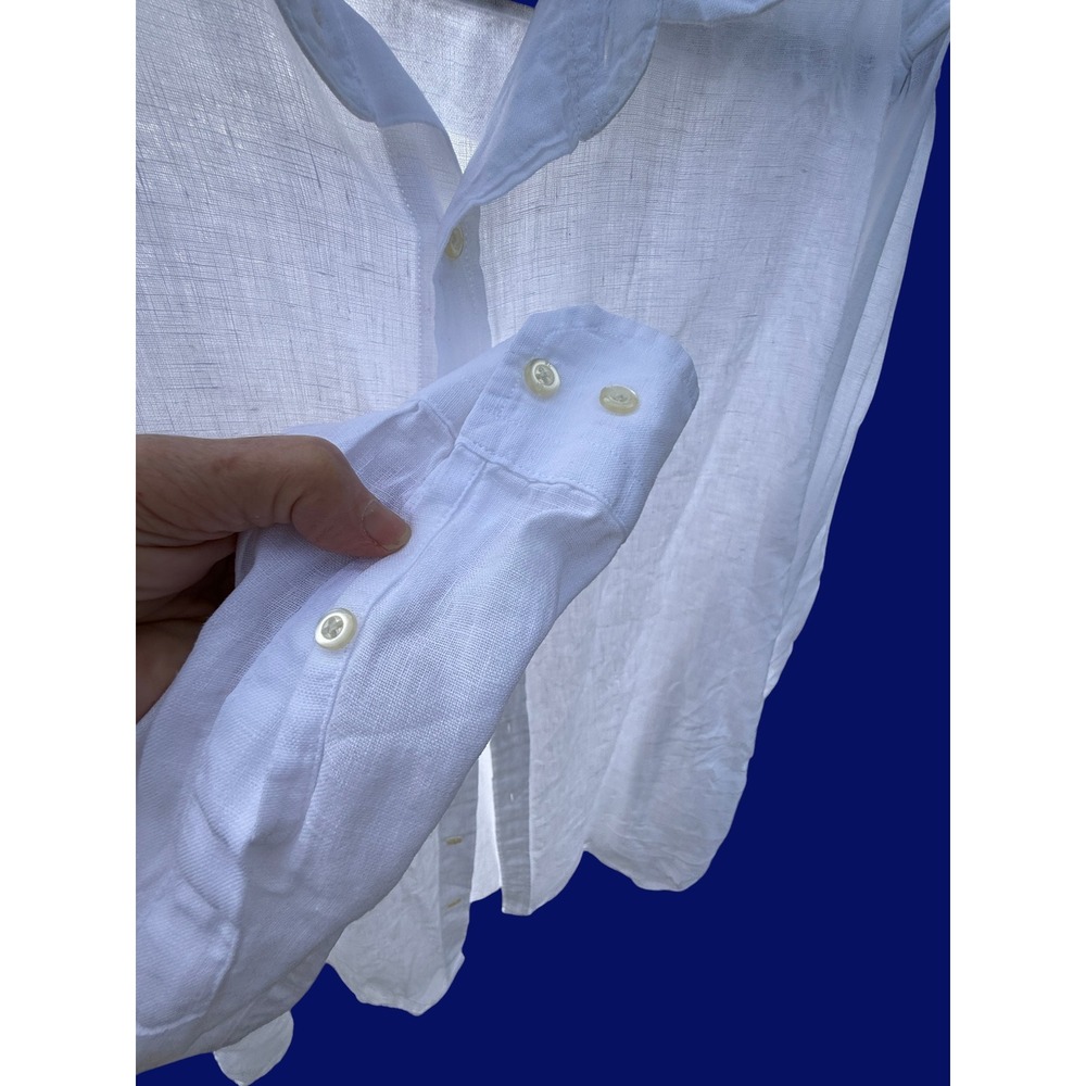 Banana Republic Mens White 100% Linen Slim Fit Shirt L Coastal Old Money Eco - Picture 5 of 6